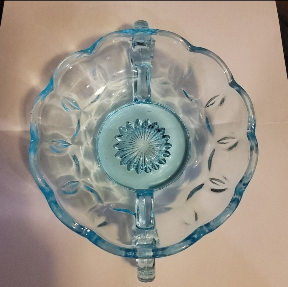 Anchor Hocking dish two handles nappy aqua blue vintage versatile